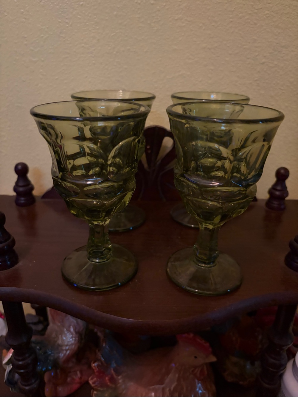 Green Pressed Glass Goblets - Set of 4